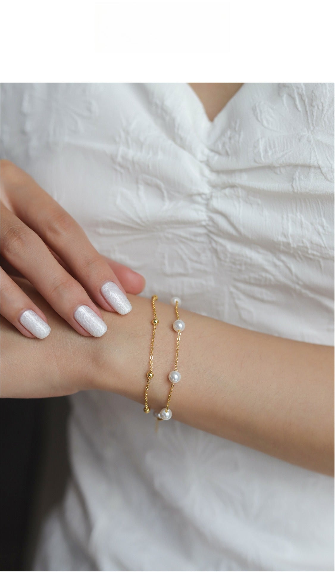 S925 Sterling Silver Starry Sky Layered Bracelet - Shell Pearl Double - Strand Bangle