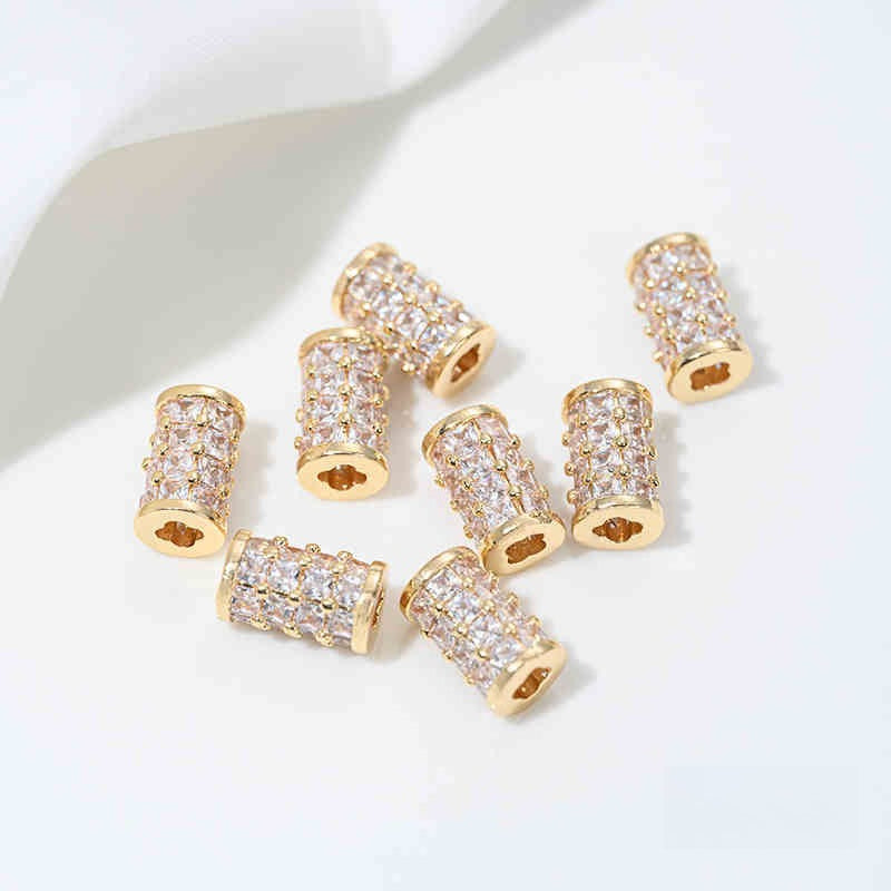 High Color Retention 14K Gold Plated Zircon-Embedded Large Hole Bead Pendant | DIY Jewelry Accessory