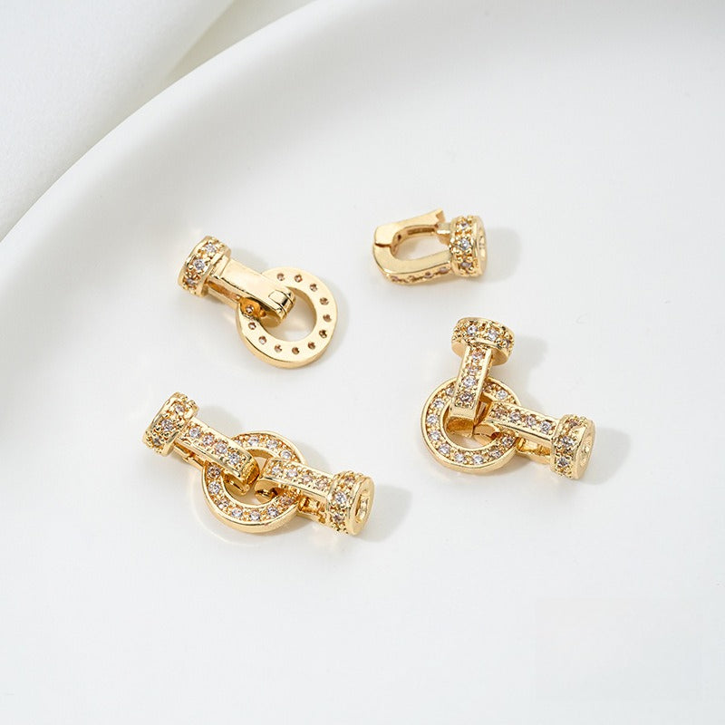 Strong color retention 14K gold inlaid zircon ring double head pearl buckle DIY bracelet jewelry necklace connecting buckle