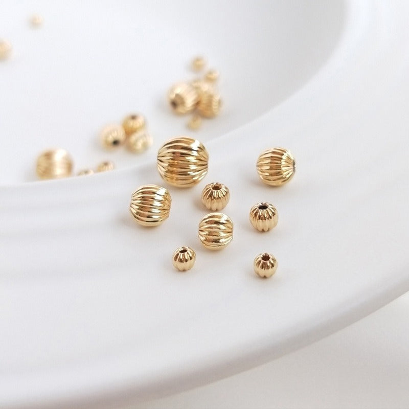 Tarnish-Resistant 14K Gold Plated Lantern/Watermelon/Pumpkin Texture Beads | DIY Jewelry Loose Spacer Beads