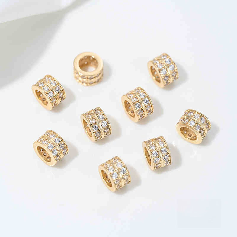 High Color Retention 14K Gold Plated Zircon-Embedded Large Hole Bead Pendant | DIY Jewelry Accessory
