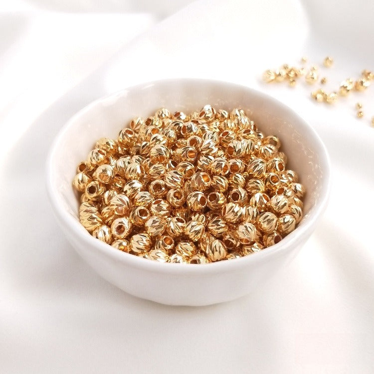Tarnish-Resistant 14K Gold Plated Beads | Cross-Cut Floral & Round Loose Spacer Beads for DIY Bracelets Necklaces Jewelry