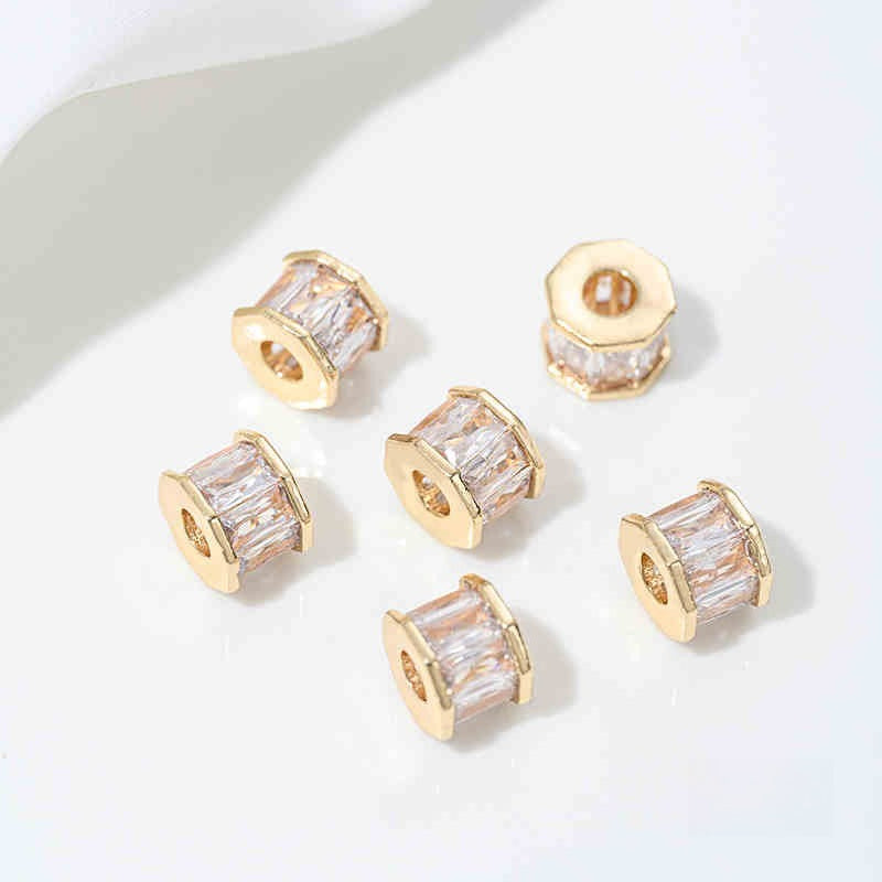 High Color Retention 14K Gold Plated Zircon-Embedded Large Hole Bead Pendant | DIY Jewelry Accessory