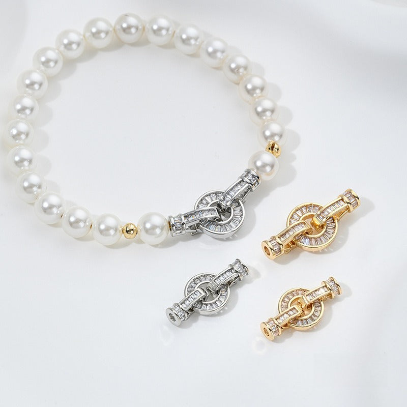 Strong color retention 14K gold inlaid zircon ring double head pearl buckle DIY bracelet jewelry necklace connecting buckle