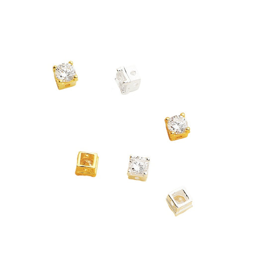 S925 Sterling Silver Precision-Set Square Diamond Beads | Hypoallergenic DIY Loose Beads for Jewelry Making