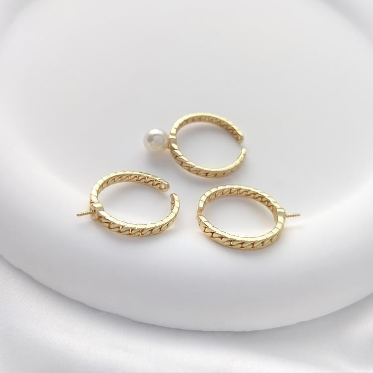 14K Gold Filled Twisted Ring Blanks - Tarnish-Resistant Half-Drilled Bead Settings Open DIY Pearl Rings