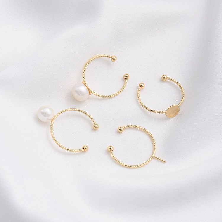 Tarnish-Resistant 14K Gold Plated Ring Settings | Flat/Open Filigree DIY Ring Blanks - For Half-Drilled Beads & Glue-On Cabochons