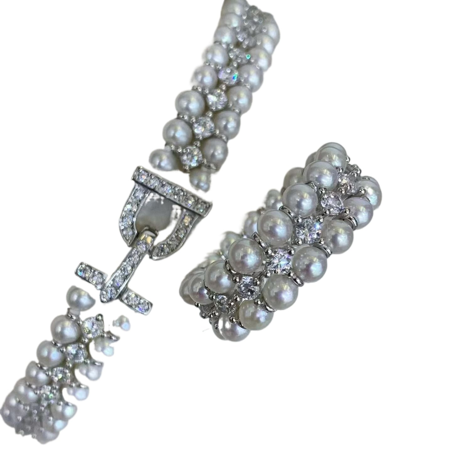 S925 Sterling Silver Multi-Layer Seed Pearl Ring Blank - Spring CZ Setting DIY Handmade Pearl Jewelry